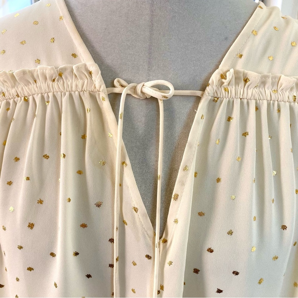 Current Air Anthropologie Gold Dot Sparkle Blouse Cream, Sz M - Picture 8 of 11